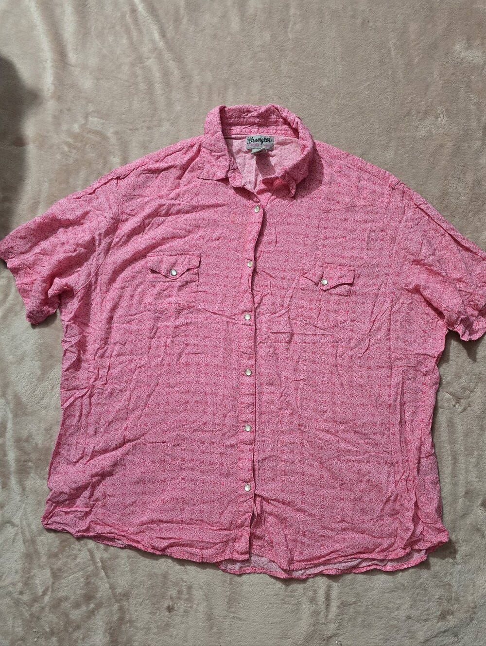 Wrangler Pink Rayon Short Sleeve Western Shirt pearl-style snap pockets Size 3xl